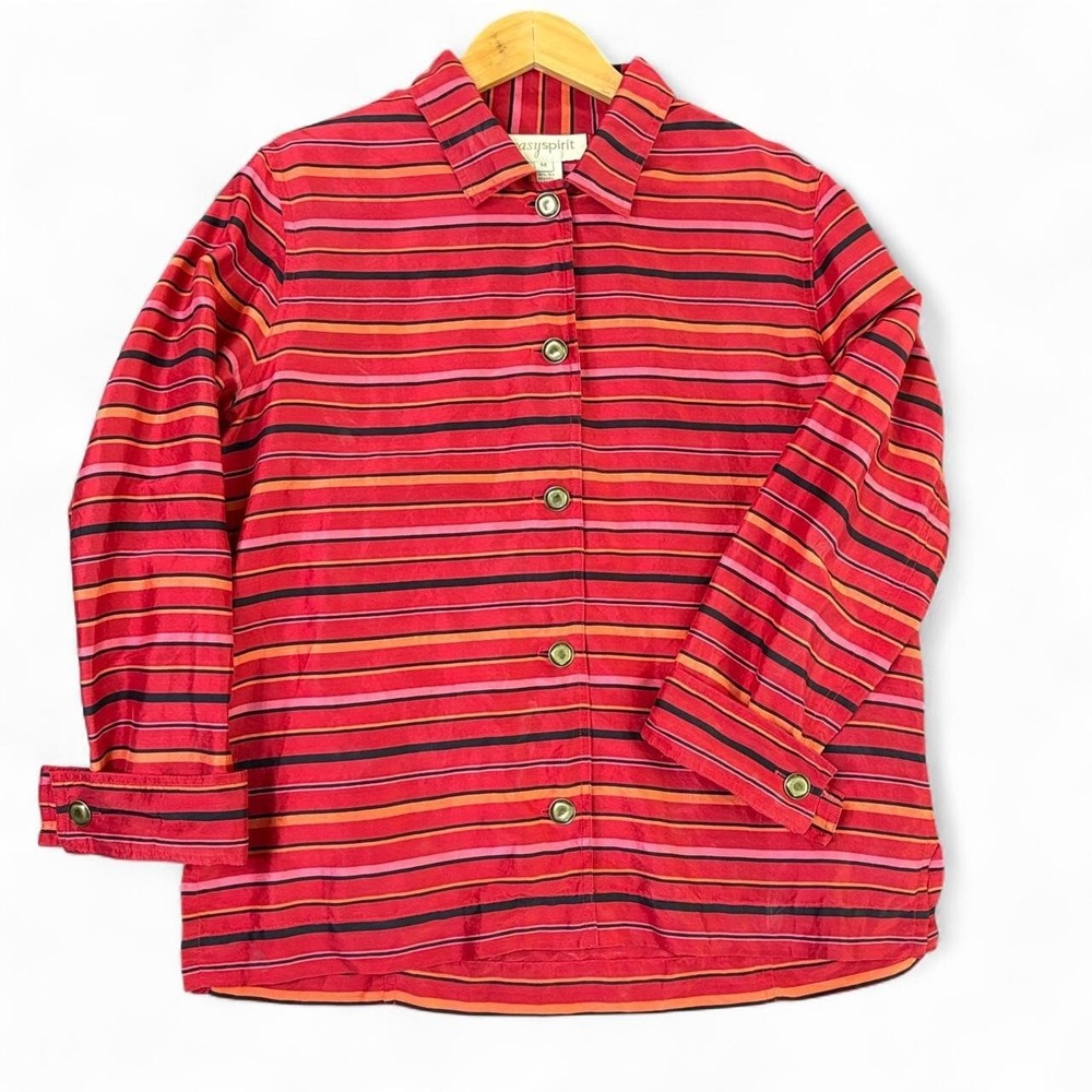 Womens Vtg Easy Spirit M Red Striped Thick Silk Jacket Poetcore Librarian Chic